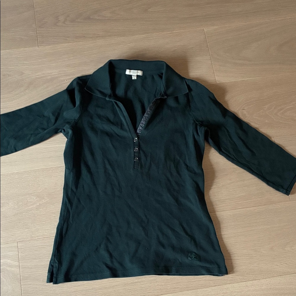Green Long Sleeve Burberry Polo Shirt
